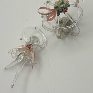 Elegant Glass Ballerina and Love Bird Ornaments with Pink and Blue Accents